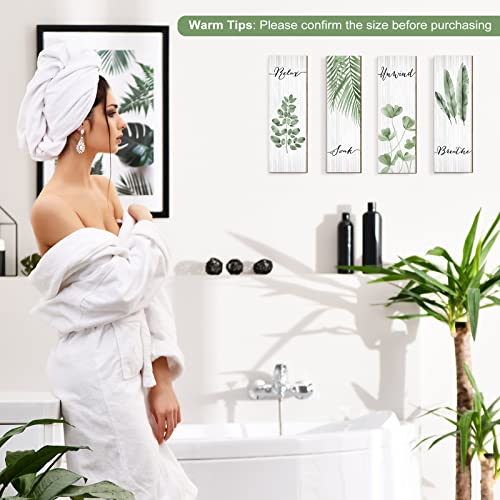 Yookeer Botanical Bathroom Wall Art Decor 4 Pieces Relax Soak Unwind Breathe with Boho Leaf Print Minimalist Sign Wooden Hanging Wall Art Decor for Farmhouse Home Bathroom(15.7 x 5.2 In,Green) - size: 15.7 x 5.2 Inch