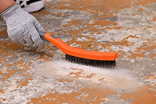 Wire Brush Set 5PCS, Nylon/Brass/Stainless Steel/Carbon Steel Bristles Wire Scratch Brush with Curved Rubber Handle for Cleaning Rust, Corrosion, Dirt, Paint Scrubbing, Deep Detailing Cleaning, Orange
