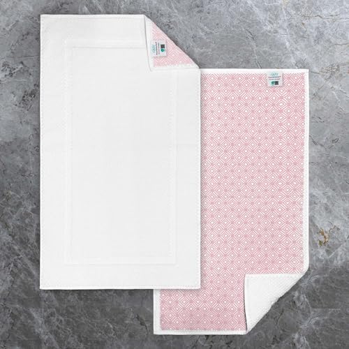 VOOVA & MOVAS Absorbent White Cotton Bath Mats Set of 2 Bathroom Rugs - Non Slip Function, Thick 970gsm, Machine Washable, Luxury Style, Large 20"x32" Rubber Backed Bathroom Mats, Quick-Dry - color: White, size: 19"x35"