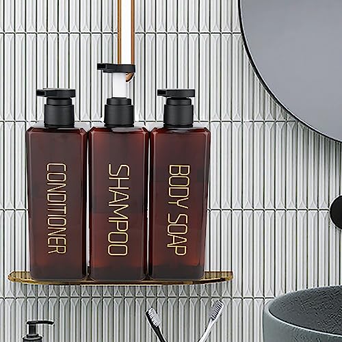 Shampoo and Conditioner Dispenser Shower Soap Bottles 3 Pack 550ml/18.6oz Refillable Shampoo Pump Bottle Dispenser Plastic Empty Body Wash Dispensers with Stylish Permanent Labels for Bathroom (Brown) - color: Brown