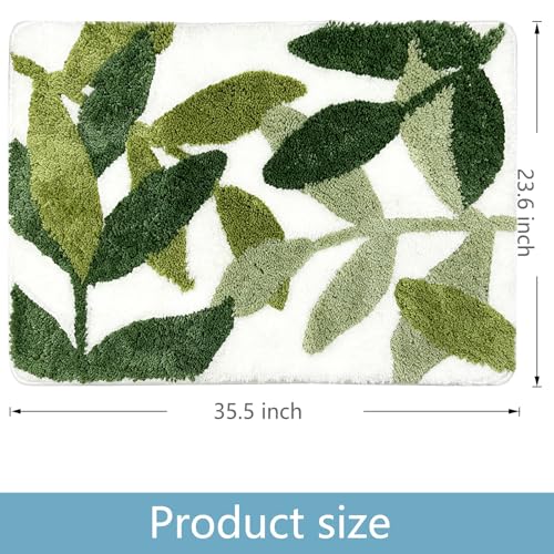 Green Bathroom Rugs - 23.6 X 35.5 in Leaf Bath Mat Strong Water Absorbent Bathroom Rug with Non Slip Back Leaves Microfiber Green Bath Mat for Shower Floor Bedroom Doormat Bathtub - color: Leaves C, size: 1'11" x 2'11" (Rectangular)