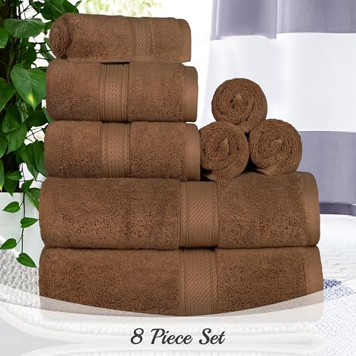 SUPERIOR Egyptian Cotton Ultra Plush & Absorbent, 8 Piece Set, Chocolate | Quick Dry, Soft Luxury Towel Set, Bath Essentials, Guest Bath, Spa, 2 Bath, 2 Hand, 4 Face Towels, Madeline Towels - color: Chocolate, size: 8-Piece Towel Set