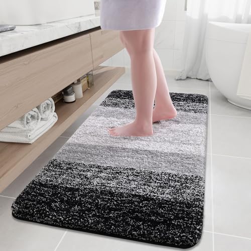 Arotive Microfiber Bathroom Rugs, Shaggy Soft and Absorbent Bath Rug, Thick Plush Machine Washable Dry Bath Mats for Bathroom, Tub and Shower, 54x24, Black, Rectangular - color: Black, size: 54" X 24"