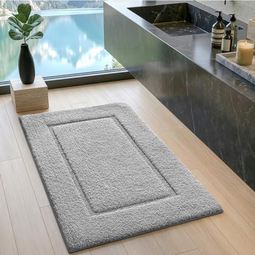 DEXI Bathroom Rugs 32x20, Washable Non Slip Bath Mat for Shower Floor, Absorbent Quick Dry Bathmat with Rubber Backing, Ultra Soft Plush Carpet for Tub, Light Grey - color: Light Grey, size: 32" X 20" (Rectangular)