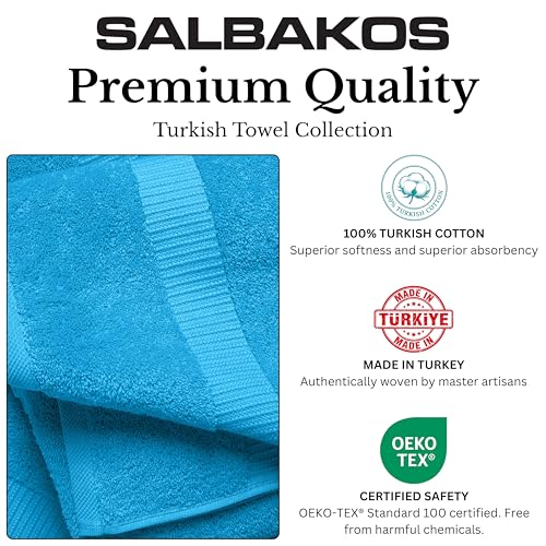 SALBAKOS 100% Turkish Cotton Washcloth Set of 12, 13x13 inch | Premium Quality | Hotel & Spa Collection | Ultra Soft, Super Absorbent, Wash Cloth Towels | Made in Turkey (Aqua, 12 Washcloths) - color: Aqua, size: 12 Washcloths