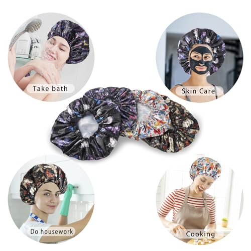 Shower Cap for Women,4 PCS Elastic and Reusable Bath Caps, Double Layers Shower Caps Reusable Waterproof, Bathing Shower Caps, Environmental Bath Hair Protection Cap - Butterfly B - color: Butterfly B
