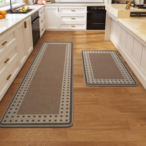 Kitchen Mats for Floor, 17''x30''+17''x59''Kitchen Rugs Set of 2, Washable Absorbent Kitchen Mat Non Slip, Braided Kitchen Runner Rug, Kitchen Sink Rug, Brown - color: B Graphic Brown, size: 17''x30''+17''x59''