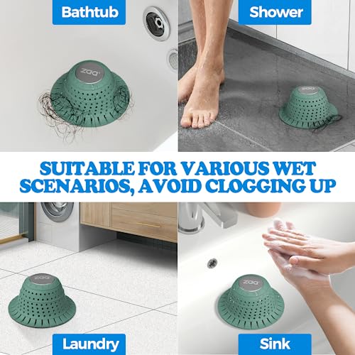 zaa Bathtub Drain Hair Catcher, Premium Silicone Collapsible 2 Pack Drain Protector for Pop-Up & Regular Drains of Shower, Bathtub, Tub, Bathroom, Sink, Gray Green - color: Gray Green