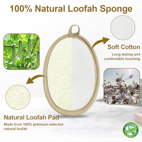 Loofah Exfoliating Body Scrubber (2 Pack), Natural Body Scrubbers for Shower Exfoliator, 100% Natural Lufa Bath Scrub Loofa Sponge Pad, Large Lufas for Men and Women Loufa Biodegradable Luffa Beige