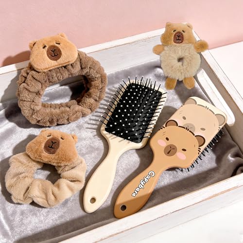 Cute Capybara Hairbrush and Headband Set, Include 1Pcs Capybara Hair Brush,1Pcs Capybara Hairbands,2Pcs Hair accessory,for Women Gift.