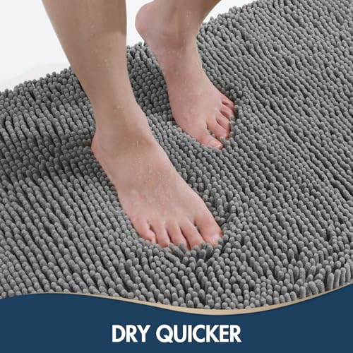 TREETONE Bathroom Rugs Sets, Thick Soft Absorbent 3 Piece Chenille Bath Rugs, Non-Slip, Dry Quickly, Machine Washable, Shaggy Mats with U-Shaped Toilet Rug for Bathroom Floor, Tub and Shower, Grey - color: Grey, size: 16"x24"+20"x32"+U Shape 20"x20"