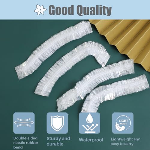 Large Disposable Shower Caps, 50cm=20in 50pcs Plastic Clear Hair Cap Waterproof Bath Caps for Women & Men Unisex Reusable Travel Essentials for Deep Conditioning Thin Design