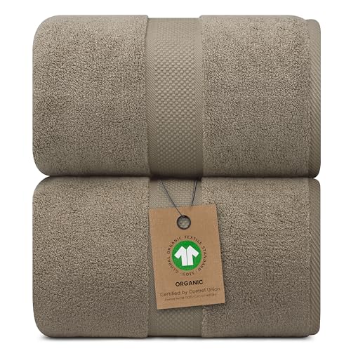 Alusa Home 100% Organic Luxury Bath Sheets - GOTS Certified - Extra Large 35x70 Inches (Pack of 2) Zero-Twist, Long-Staple Cotton Bath Sheet Set (Taupe) - color: Taupe, size: 2pc Bath Sheets