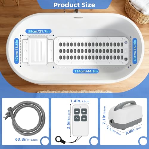 Iridesc Bubble Bath Mat Tub Spa Massager, Portable Spa Bubble Bath Massager with Remote Control, Upgraded Powerful Suction Cup, Pillow, Electric Air Pump, 6-Speed Bubbles for Home Relaxation