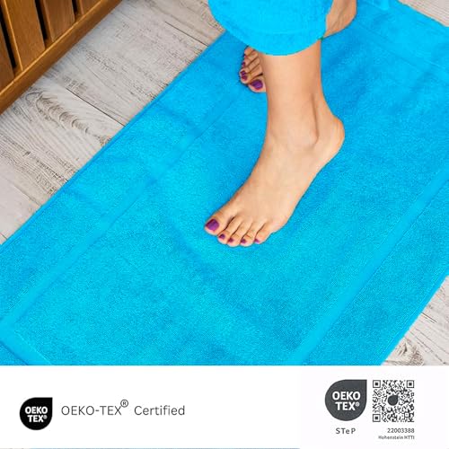 SALBAKOS 100% Turkish Cotton Bath Mat Set 2-Piece - 20x34 inch, Hotel & Spa Collection, Soft, Absorbent, Long Lasting, Durable Bathroom Rugs | Made in Turkey (Aqua, 2 Bath Mats) - color: Aqua, size: 2 Bath Mats