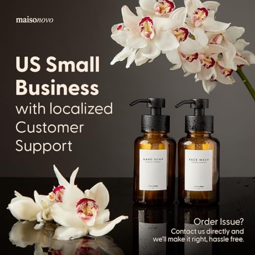 MaisoNovo Glass Foaming Soap Dispenser 14 Oz | Glass Bottles Pumps x 2 Black - color: Black Bottles/Black Plastic Pumps/No Tray
