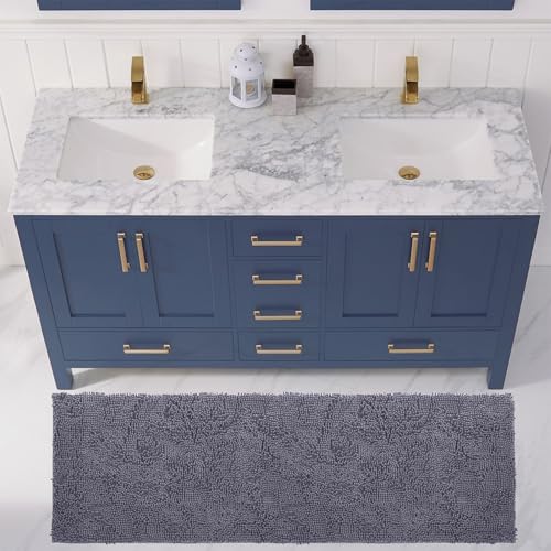 LuxUrux 2-Piece Bathroom Rug Set – Plush Chenille Runner & U-Shaped Toilet Mat, Soft, Absorbent & Non-Slip Design (20x20 U & 27x47 inches, Dark Grey) - color: Dark Grey, size: 2 Piece Set - X Large