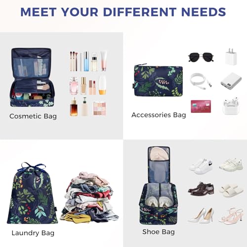 BAGAIL 8 Set Packing Cubes Luggage Packing Organizers for Travel Accessories-Navy Leaf - color: Navy Leaf, size: 8 Set