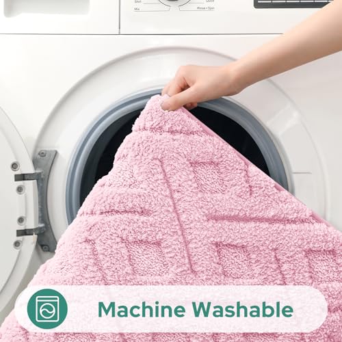 HOMEIDEAS Light Pink Bathroom Rug Set 2 Piece, Soft Microfiber Tufted Bath Mats, Super Absorbent Non Slip, Machine Washable Bathroom Rugs for Tub, Shower and Floor, 20" x 32" Plus 16" x 24" - color: Light Pink