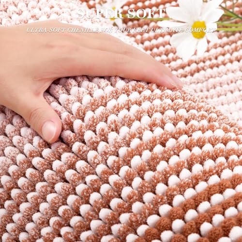 BSICPRO Bathroom Rugs and Mats Sets, 2 Piece Thick Absorbent Chenille Bath Mat Rug Set Non Slip, Soft Bath Room Floor Mats for Bathroom, Machine Washable (20" x 47" Plus 16" x 24",Caramel Brown) - color: Caramel Brown, size: 20" x 47" Plus 16" x 24"