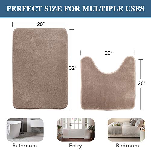 H.VERSAILTEX Bath Mat Memory Foam Bathroom Rug Flannel Velvety Luxury Extra Soft and Absorbent Non Slip Rugs for Bathroom/Bedroom Washable (Curved Set 20"x 32" Plus 20"x 20"U, Taupe) - color: Taupe, size: 20" x 32" Plus 20" x 20" U
