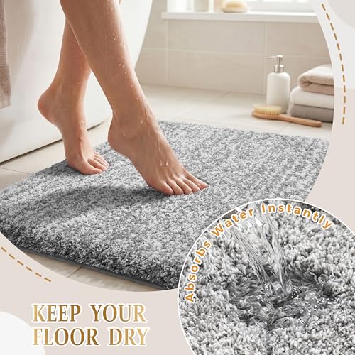 Yimobra Bathroom Runner Rug Non Slip 70" X 24", Super Absorbent Bath Rugs, Quick Dry, Luxury Extra Long Shaggy Fluffy Bath Mat for Double Vanity & Tub Side, Machine Washable, Light Gray and White - color: Light Gray and White, size: 70" X 24"