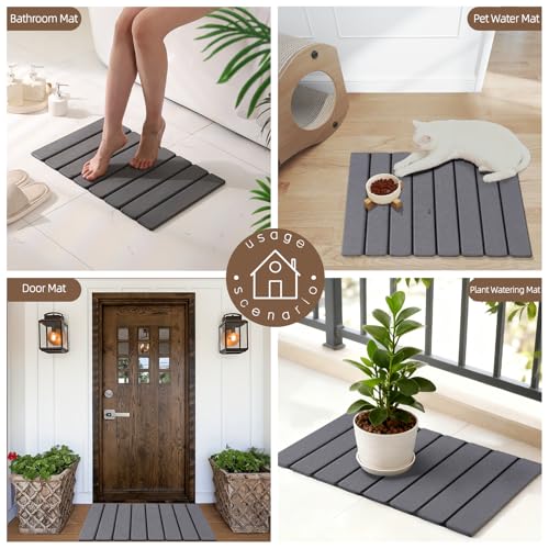 Large Foldable Stone Bath Mat, 23.6" x 15.5" Non-Slip Stone Shower Mat, Super Absorbent Diatomaceous Earth Mats, Quick Drying Bath Mats for Bathroom, Easy to Clean