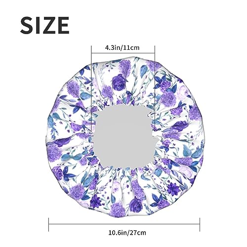 Violet Purple Rose Shower Cap For Women Adjustable Double Waterproof Layers Bathing Shower Hat Hair Protection Reusable Ladies Spa Salon Shower Hat - color: Purple Rose