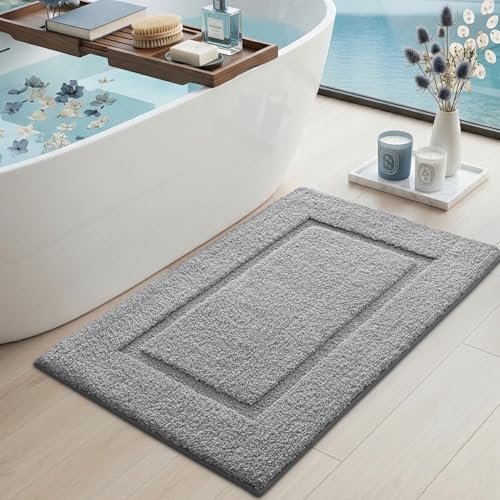 DEXI Bathroom Rugs 32x20, Washable Non Slip Bath Mat for Shower Floor, Absorbent Quick Dry Bathmat with Rubber Backing, Ultra Soft Plush Carpet for Tub, Light Grey - color: Light Grey, size: 32" X 20" (Rectangular)