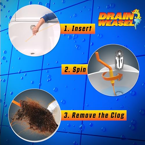 FlexiSnake Drain Weasel MAX Drain Hair Clog Remover Tool with Rotating Handle and 2 Wand Refills, Made in the USA, 20 inch | 20" Long Refills, Pipe, Bathroom, Bathtub Drain Cleaner, Removable Handle, Made in The USA - style: 20"