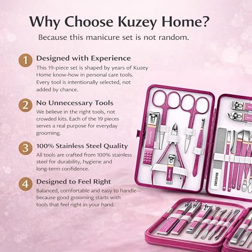 Manicure Pedicure Set, 19-Piece Premium Stainless Steel Grooming Kit Crafted with Care – Professional Nail Clippers & Tools with Travel Case for Men & Women