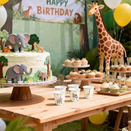 WRAPAHOLIC 3oz Paper Cups - 100 Pack Disposable Bathroom Cups with Birthday Giraffe, Penguin, Tiger and Elephant Design, Small Mouthwash Cup for Toothbrush Rinse, Home and Animal Birthday Party - color: Colorful Animal 4 Design