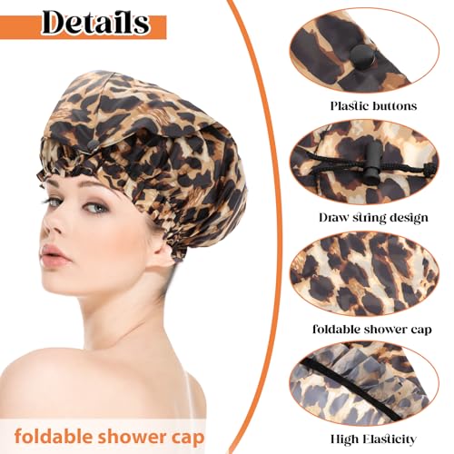 2 Pcs Large Shower Cap for Braids, Extra Long Shower Cap for Women Long Hair & Locs, Waterproof Hair Bonnets for Dreadlocks Drawstring Bath Caps for Women & Men (Black, Leopard) - color: Black, Leopard