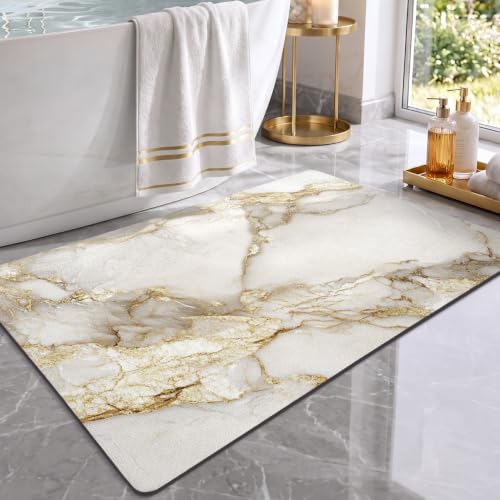 Color&Geometry Ultra Thin Bathroom Rugs Non Slip,Absorbent Quick Dry Bath Mats for Bathroom,Thin Bath Rugs Washable with Rubber Backing Fit Under Door Outside Shower,Gold-Veined White Marble,24"x36" - color: Gold-veined White Marble, size: 24"x36"