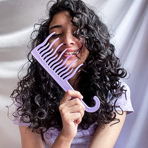 XO Curls Shower detangling hair comb, Wide tooth comb, Comb with hook for easy hanging in shower, Gentle on Scalp, Hair comb for with curly & wavy hair (Lavender) - color: Lavender