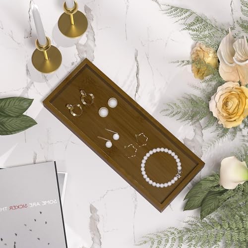 ZHWS Bathroom Vanity Tray for Toilet Tank, Perfume, Jewelry, Candle, Makeup, Decorative Tray, Kitchen Tray Counter Organizer for Soap Dispenser, Coffee Table Brown 11.3”L x 4.4”W x 1.14”H - color: Brown, size: 11.3" x 4.4" x 1.1"