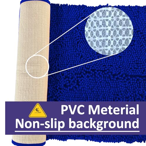 RUN HELIX Bath Rugs Non Slip Washable 2 Piece Non Slip Extra Absorbent Shaggy Chenille Bathroom Rugs and Mats Sets - color: Deep Blue, size: 32"L x 20"W + 24"L x 16"W