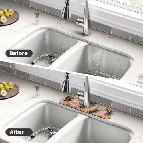 Kitchen Sink Splash Guard Faucet Mat, Hand-Drawn Pineapple Diatom Mud Absorbent Draining Mat For Kitchen Sink Bathroom - color: Hand-drawn Pineapple, size: One Size