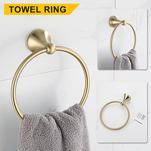 4 Piece Gold Bathroom Hardware Set - Brushed Gold Bathroom Accessories, 23.6 Inch Towel Bar | Towel Hook | Toilet Paper Holder | Hand Towel Holder - color: Light Gold