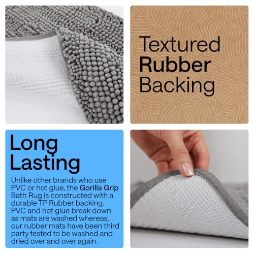 GORILLA GRIP Bath Rug Mat 60x17, Thick Soft Absorbent Chenille, Quick Dry Microfiber Mats, Rubber Backing Washable Shower Floor Rugs, Bathmat Runner, US Designed Bathroom Home Decor Accessories Grey - color: Grey, size: 60" X 17"
