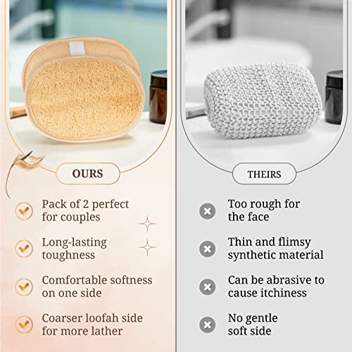 SERRENTO Loofah Body Scrubber, Natural Luffa Shower Sponge, 2 Count - color: Beige