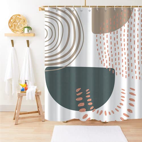 Boho Extra Long Shower Curtain, Mid Century Modern Abstract Minimalist Beige Neutral Machine Washable Waterproof Fabric for Bathroom Bathtub with 12 Hooks 72Wx78H - color: Beige, size: 72"W x 78"L (Pack of 1)