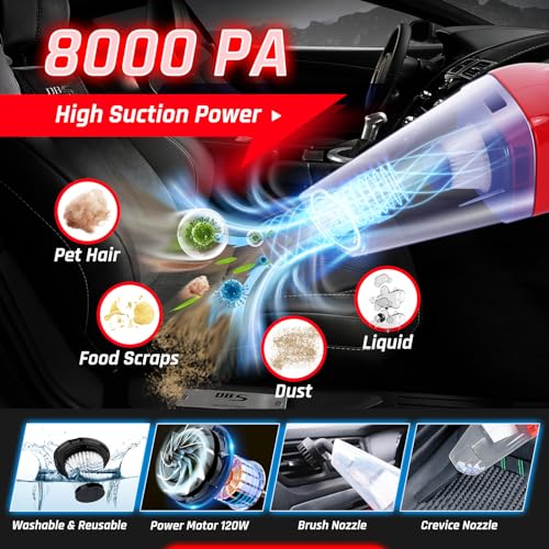 55PCS Car Detailing Kit Interior Cleaner with High Power Handheld Vacuum, Car Detailing Brush Set, Car Cleaning Kit, Drill Brush Set, Car Cleaning Tools Brushes for Interior, Exterior, Wheels - color: Red