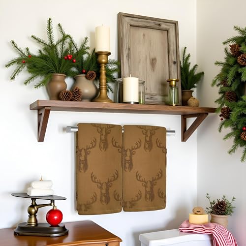 2 Pack Christmas Reindeer Hand Towels 100% Cotton Jacquard Holiday Kitchen Dish Towels Retro Neutral Brown Bathroom Towels Set Gift Seasonal Xmas Winter Bathroom Decor(Brown Reindeer) - color: Brown Reindeer