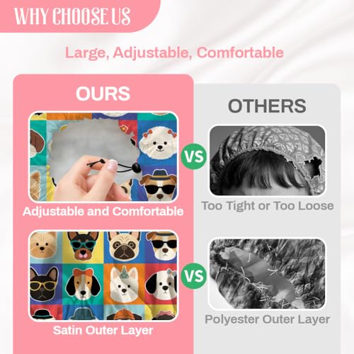 Funny Dog Reusable Shower Cap Cute Double Layer Waterproof Shower Caps Large Elastic Hair Cover Adjustable Hair - Drying Caps for Woman Man Bath SPA Travel One Size Fits Most - color: Funny Dog