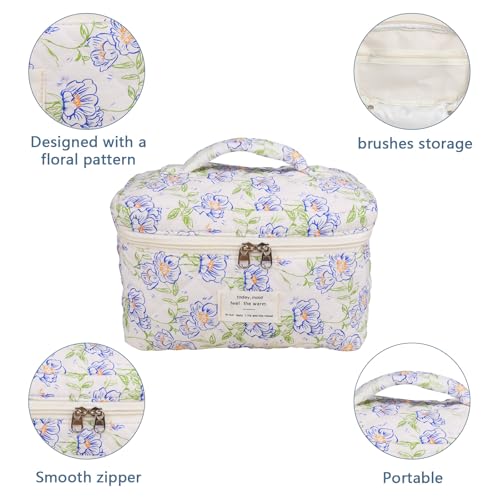Gosect Large Makeup Bag, Cute Cosmetic Bag for Women Girls, Floral Coquette Aesthetic Toiletry Bag, Travel Make Up Organizer Bag (light blue) - color: 044Light Blue