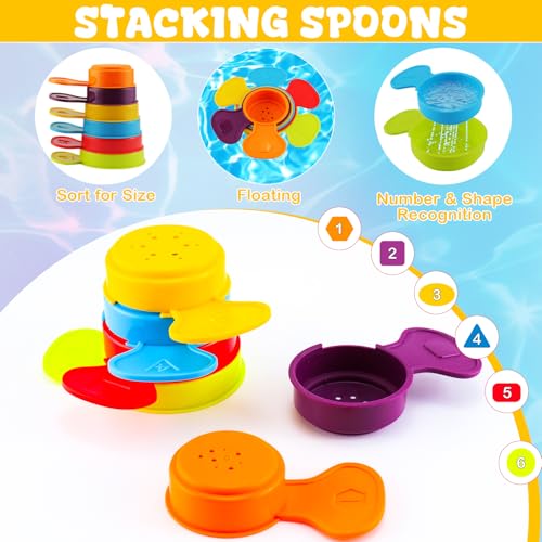Baby Bath Toys for Kids Ages 1-3, 16 PCS Mold Free Bath Toys for Toddlers with Floating Boats,Watering Can,Water Cup Set& Bath Spoons, Bathtub Water Pool Toys for Babies and Toddlers - size: #2
