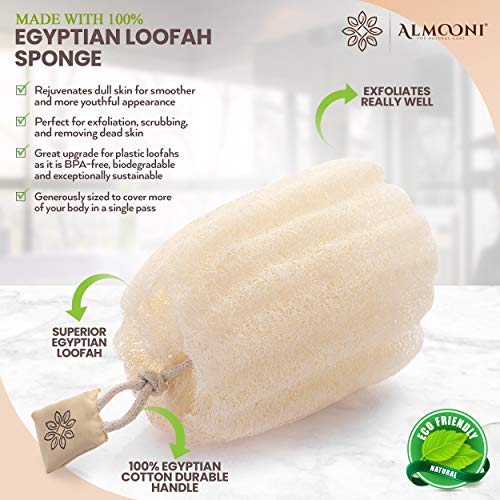 Almooni Egyptian Loofah Exfoliating Body Scrubber, Natural Real Egyptian Shower Loofah Sponge Body Scrubber for Women and Men, for Body and Face that Will Get You Clean - 3 Count (1 Pack) - size: 3 Count (Pack of 1)