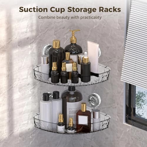 Transparent Suction Cup Storage Rack, 2 Pcs Corrugated Suction Cup Storage Holder, No Drilling, Adjustable Bathroom Kitchen Storage with Hooks, Glove, Cleaning Sponge, Cloth