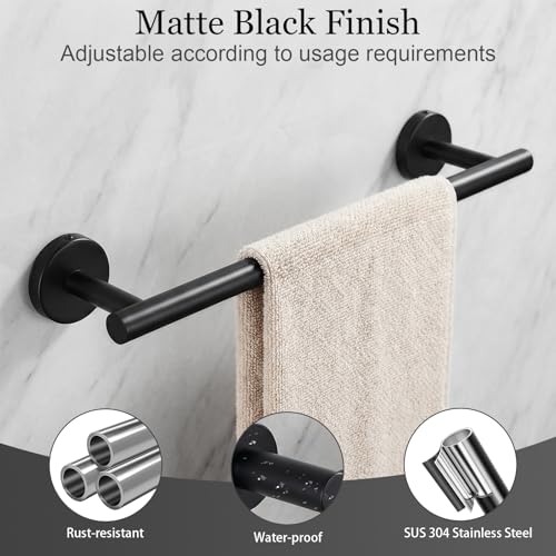 10-Pieces Matte Black Bathroom Accessories Set, 16 Inch Bath Towel Bar Set, SUS 304 Stainless Steel Hardware Set, Towel Racks, Hand Towel Holder, Black Shower Sets for Bathroom Decor Wall Mounted - color: Black, size: 16 Inch 10 pcs